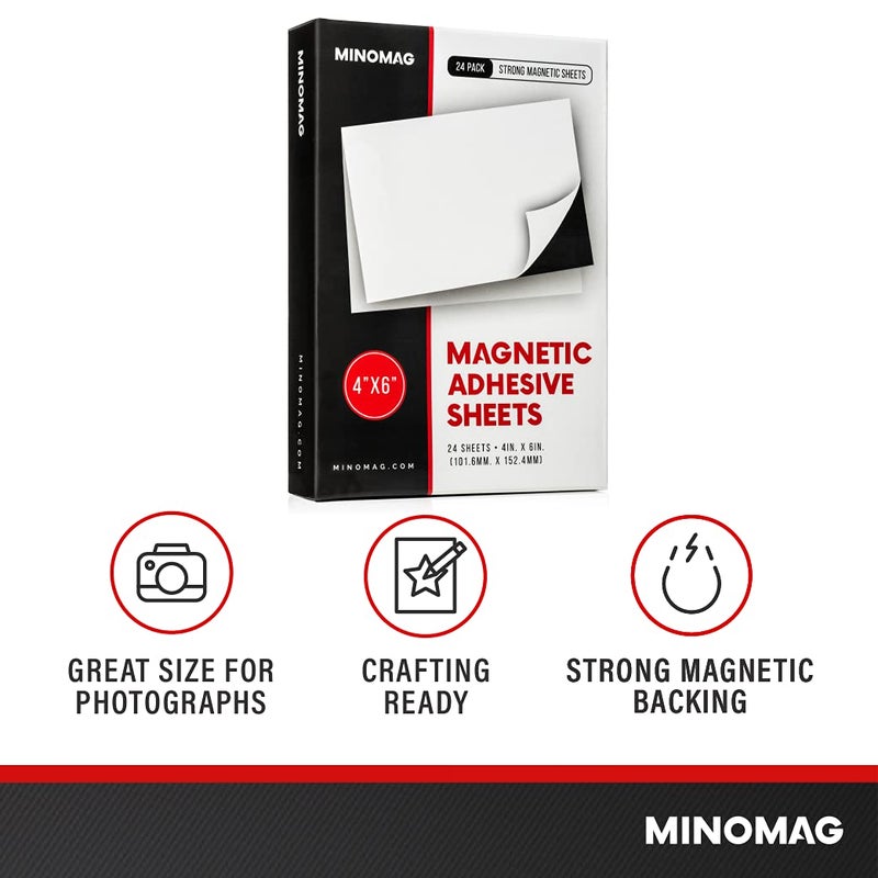 Minomag 4x6 inch Magnetic Adhesive Sheets 24 Pack | Strong Magnetic Sheets with Adhesive Backing for Refrigerator Photo Magnets and Save The Date Magnets - Image 3